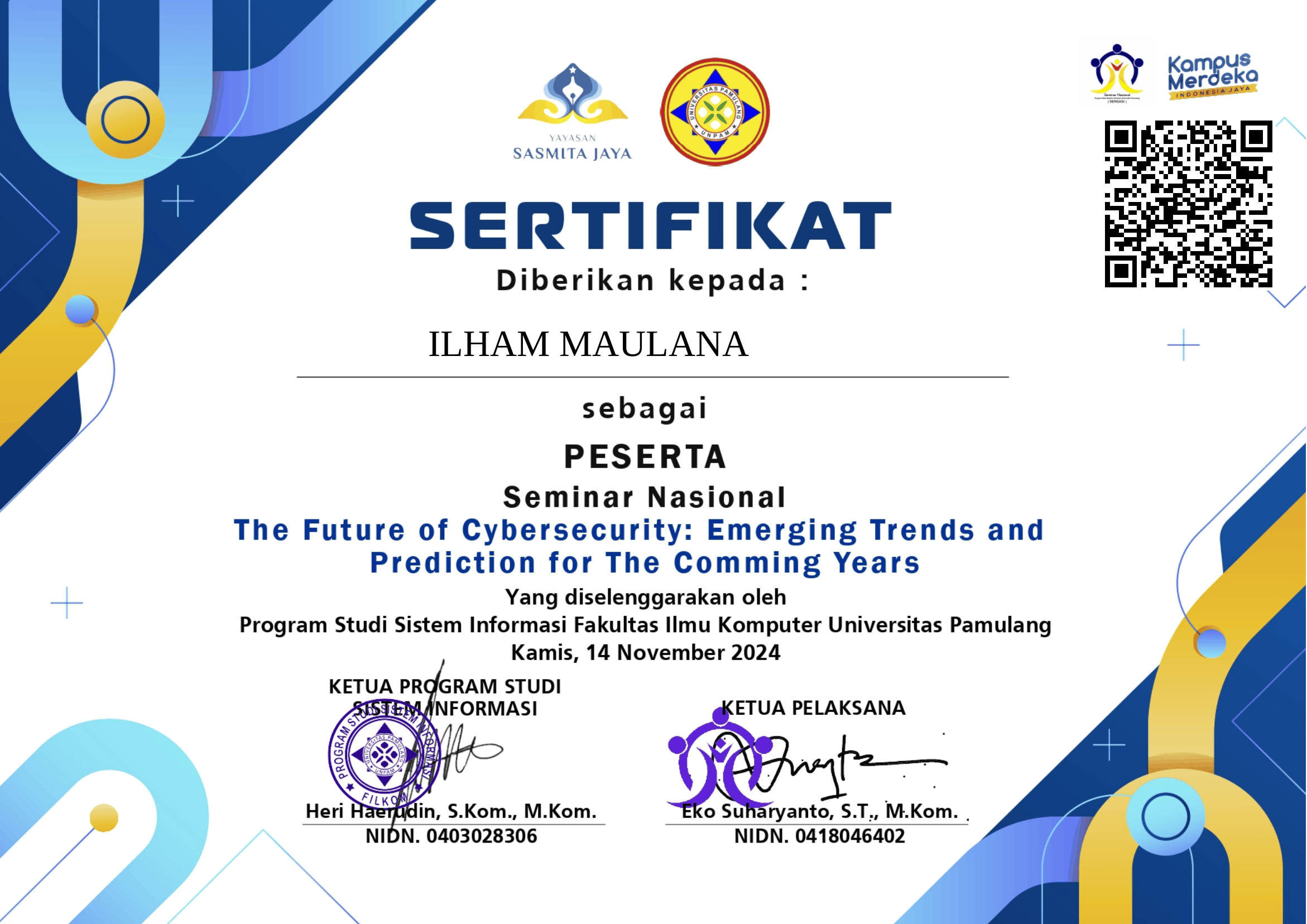 Sertifikat SEMNAS CYBER